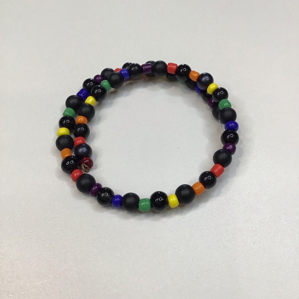 Pride Bracelet Memory Wire black w Rainbow Glass beads LGBTQIA HANDMADE OOAK new